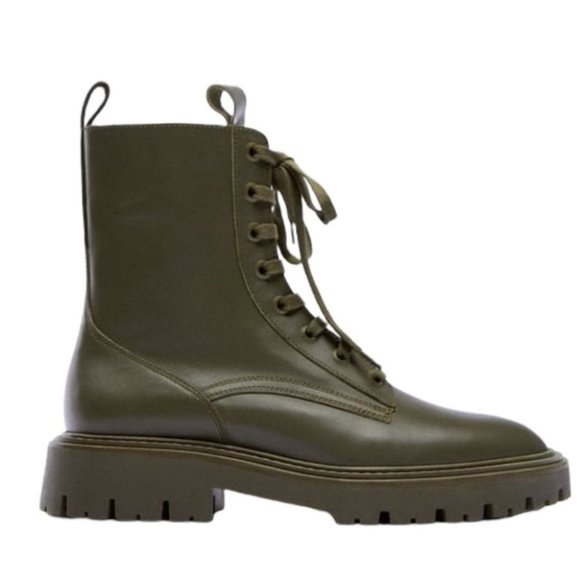 Zara Olive Combat Boots - Picture 4 of 8